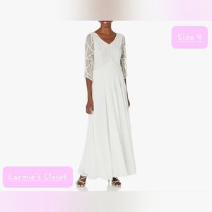 🔥NWT🔥OBO🔥 🔵 J Kara Women's Petite 3/4 Sleeve Geo Beaded Gown Size 4